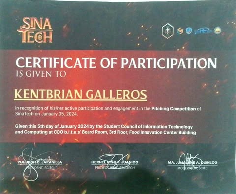Pitching Competition Certificate